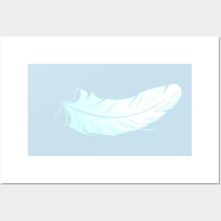 White angel feather on blue background Posters and Art